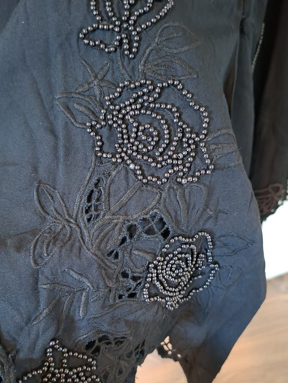 Vintage 90's Black Basque Waist Beaded Floral Button-up Maxi Dress (Size L) - Picture 9 of 10